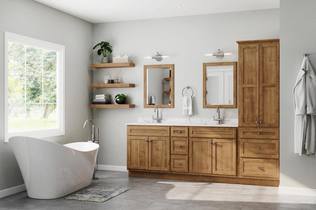 Large wooden bathroom vanity
