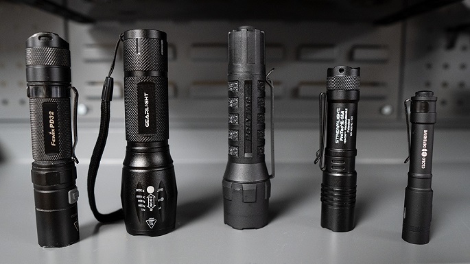 five models of tactical flashlights